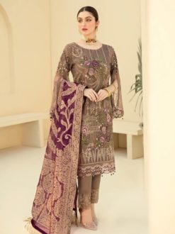 Ramsha Brown Chiffon Dress Master Replica - Pehnawa Boutique