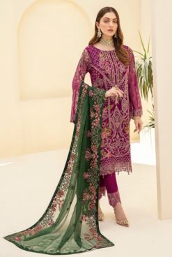 Ramsha Purple Chiffon Dress Master Replica - Pehnawa Boutique